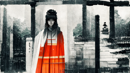 Kohji_Asakawa_A_shrine_maiden_standing_in_front_of_the_torii_ga_b7a13f0c-7360-4687-8104-a1efc1738445